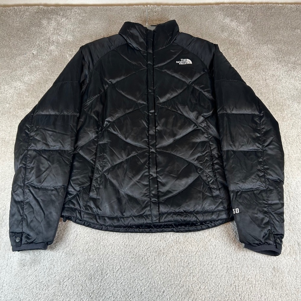 The North Face Puffer Jacket Women Small Black 550 Down Diamond Quilt Full Zip